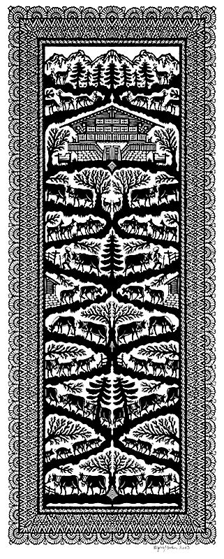 Scherenschnitt Alpaufzug